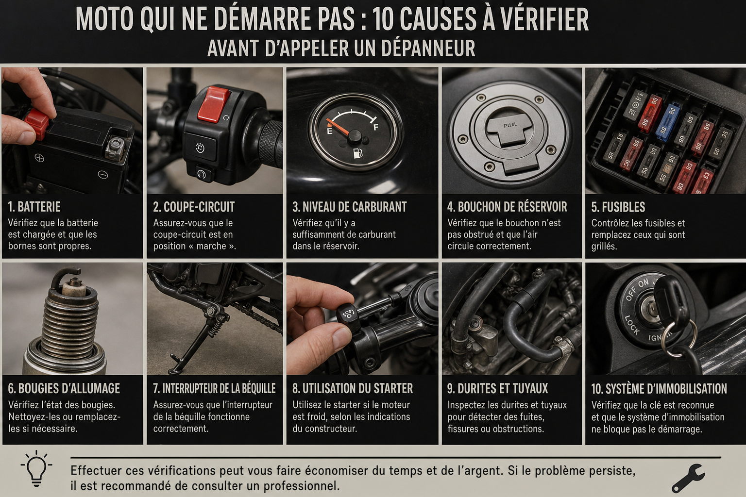Moto qui ne démarre pas : 10 causes à vérifier avant d’appeler un dépanneur